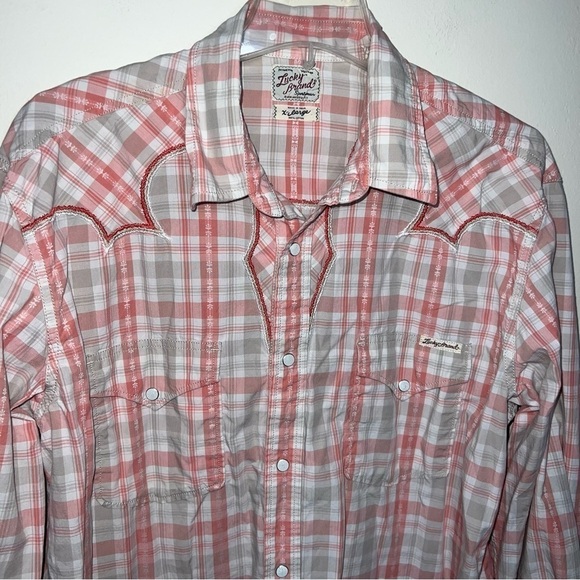 Lucky Brand Sportswear Western Style Pink Plaid Snap Front Cotton Shirt Size XL - Picture 12 of 13